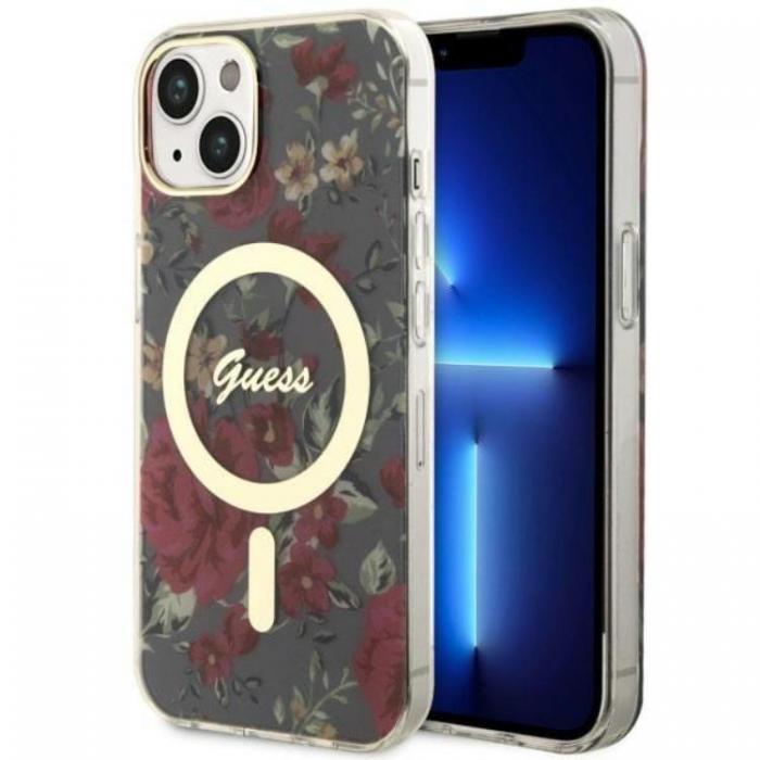 Guess - Guess iPhone 14 Plus Mobilskal MagSafe Flower - Grn/Khaki