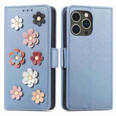 A-One Brand - iPhone 14 Pro Max Plånboksfodral Flower Decor Magnetic - Blå