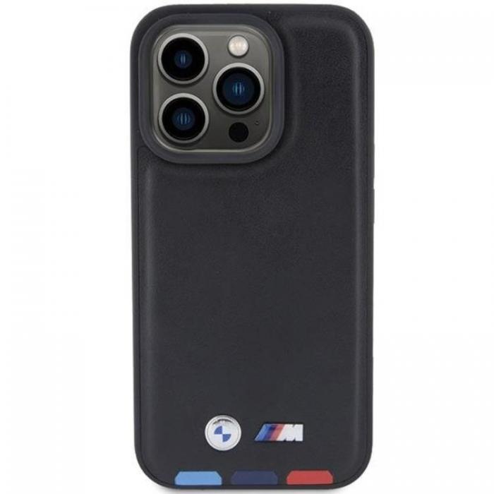 BMW - BMW iPhone 15 Pro Mobilskal Lder Stamp Tricolor - Svart