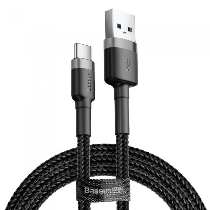 BASEUS - BASEUS Cafule USB-A till USB-C kabel 2A 3m Gr-Svart
