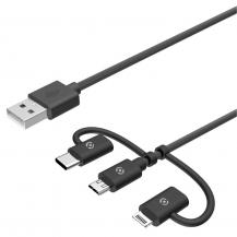 Celly - CELLY 3-i-1-kabel MicroUSB / Lightning / USB-C 1m