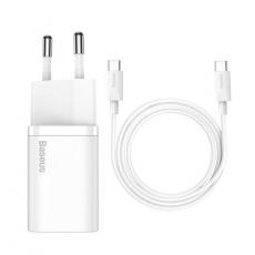 BASEUS - Baseus EU Super Väggladdare USB Type-C Kabel 1m 25W - Vit