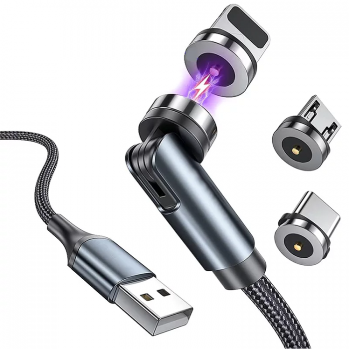 SiGN - 3in1 360 Magnetkabel Lightning, USB-C, Micro-USB, 2.4A - Svart