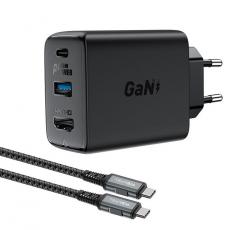 Acefast - Acefast 2in1 Väggladdare 65W USB-A till USB-C till HDMI till USB-C Kabel - Svart