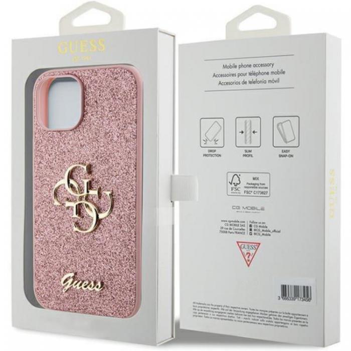 Guess - Guess iPhone 15 Mobilskal Glitter Script Big 4G - Rosa
