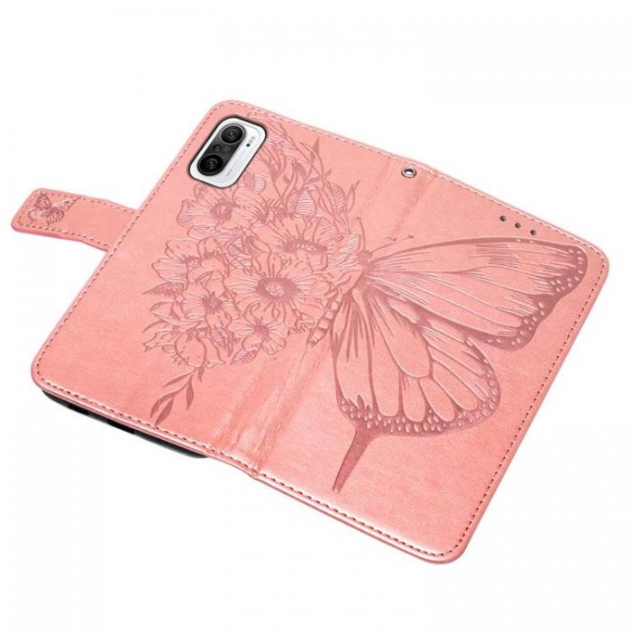 A-One Brand - Butterfly Flower Imprinted Plnboksfodral Xiaomi 12 Pro - Rosa Guld