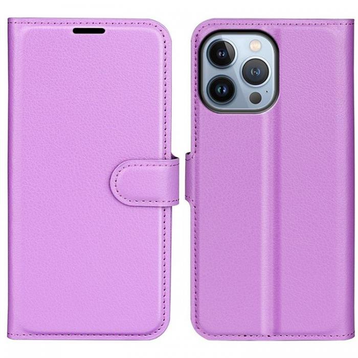 A-One Brand - Litchi Flip iPhone 14 Pro Plnboksfodral - Lila