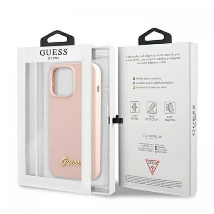 Guess - Guess iPhone 13 Pro Skal Magsafe Silicone Script Guld Logo - Rosa