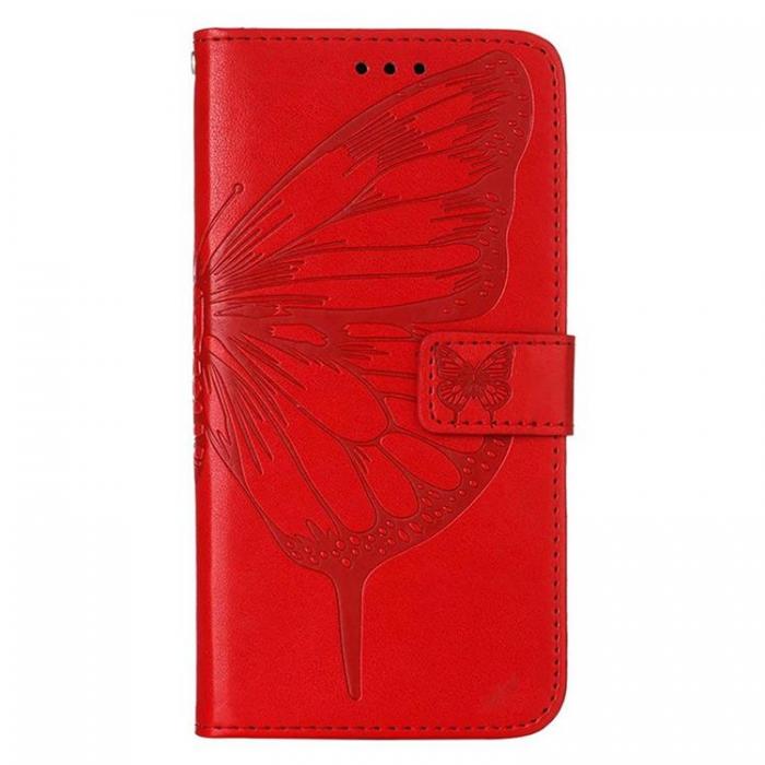 A-One Brand - iPhone 14 Plus Plnboksfodral Butterfly Flower Imprinted - Rd
