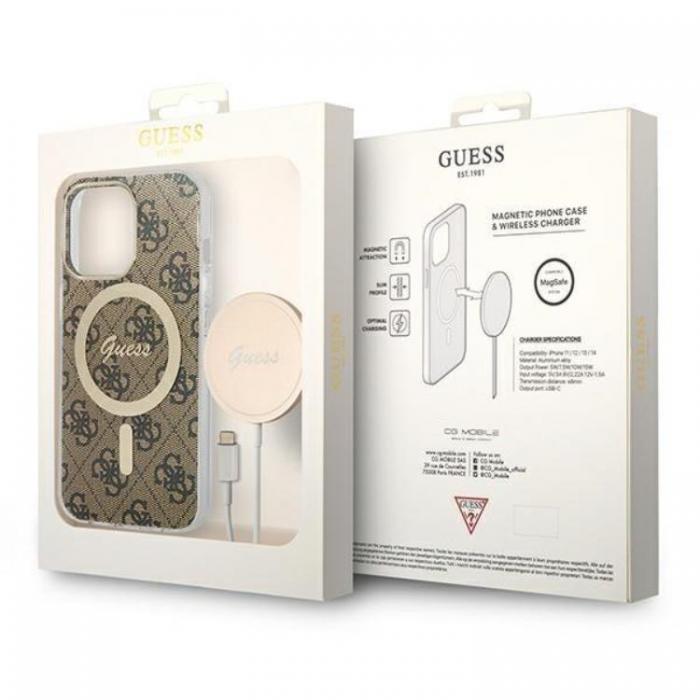 Guess - Guess iPhone 13 Pro Max Magsafe Skal 4G Print + Trdls Laddare - Brun