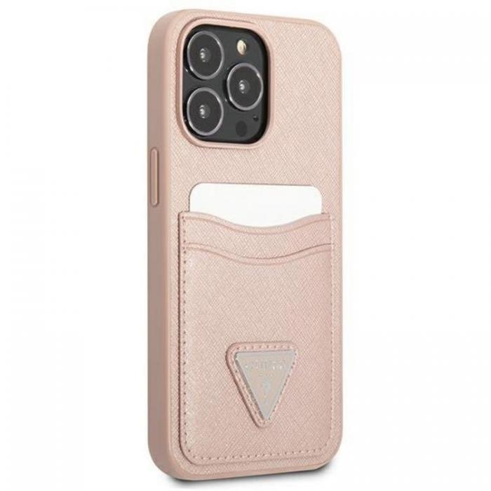 Guess - Guess iPhone 13 Pro Max Skal Saffiano Triangle Logo Korthllare - Rosa