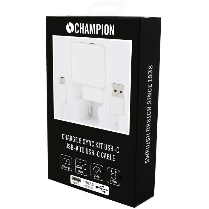 UTGATT5 - Champion Ladd&Synk Kit Type-C USB-C 2.4A 1m Vit