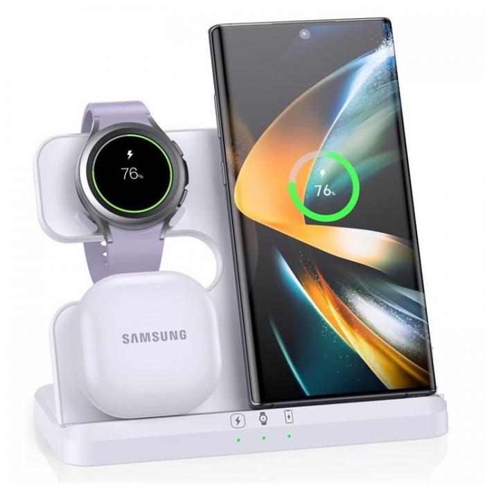 Samsung - 3-i-1 Q10 Trådlös laddningstation - Vit för Samsung-produkter