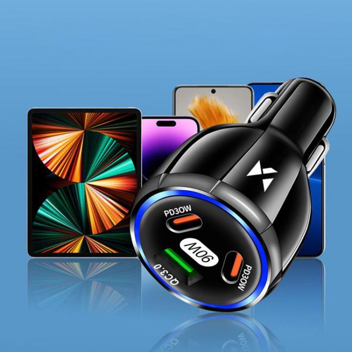 Wozinsky - Wozinsky Billaddare 2x USB-C 1x USB-A 90W PD QC - Svart