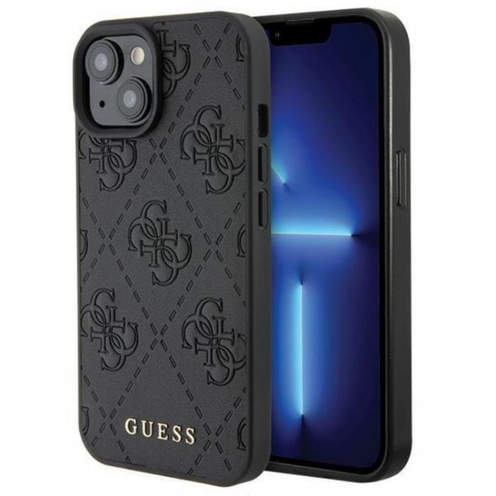 Guess - Guess iPhone 15 Mobilskal Lder 4G Stamped - Svart