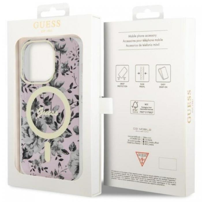 Guess - Guess iPhone 14 Pro Max Mobilskal MagSafe Flower - Rosa