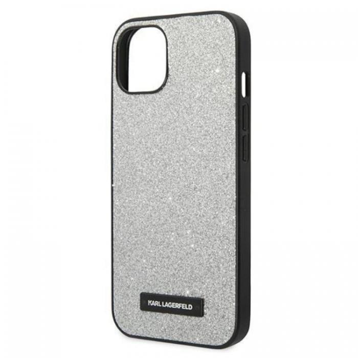 UTGATT1 - Karl Lagerfeld iPhone 14 Plus Skal Glitter Plaque Logo - Silver