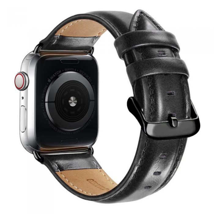 A-One Brand - Lderarmband kompatibelt med Apple Watch 4/5/6/7/SE 42/44mm Svart