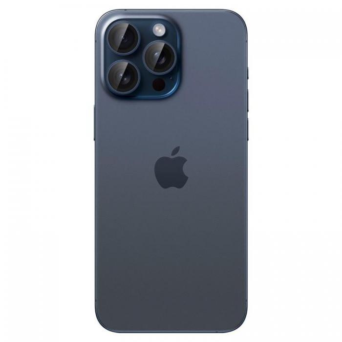 Spigen - [2-PACK] Spigen iPhone 15 Pro/15 Pro Max Kameralinsskydd i Hrdat Glas - Navy
