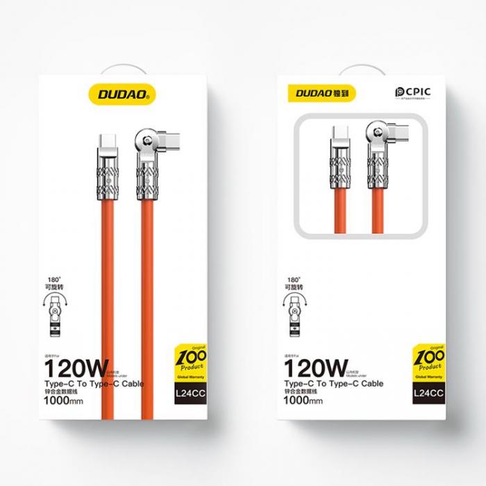 Dudao - Dudao Kablar USB-C till USB-C (1m) Angled - Orange