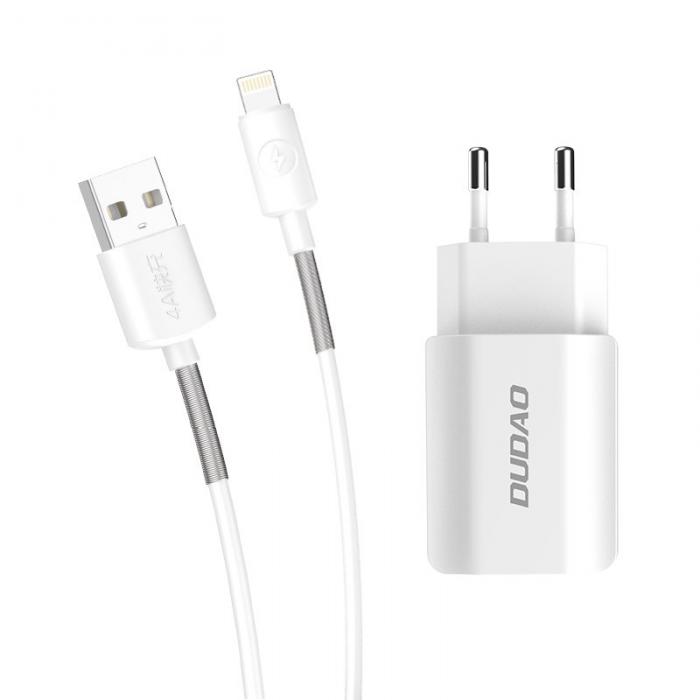 Dudao - Dudao Vggladdare USB EU + Lightning cable - Vit