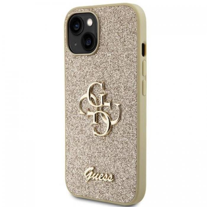 Guess - Guess iPhone 15 Plus Mobilskal Glitter Script Big 4G - Guld