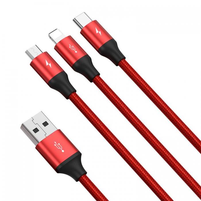 UTGATT5 - Baseus 3in1 Micro USB-C Till Lightning Kabel 1.2 m - Rd