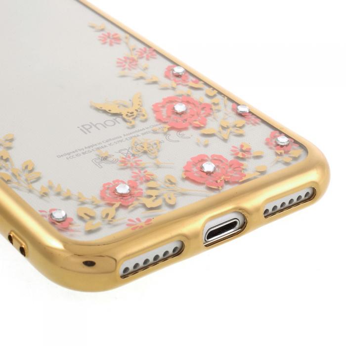 UTGATT5 - Flexiskal med blommotiv till iPhone 7/8/SE 2020 - Guld