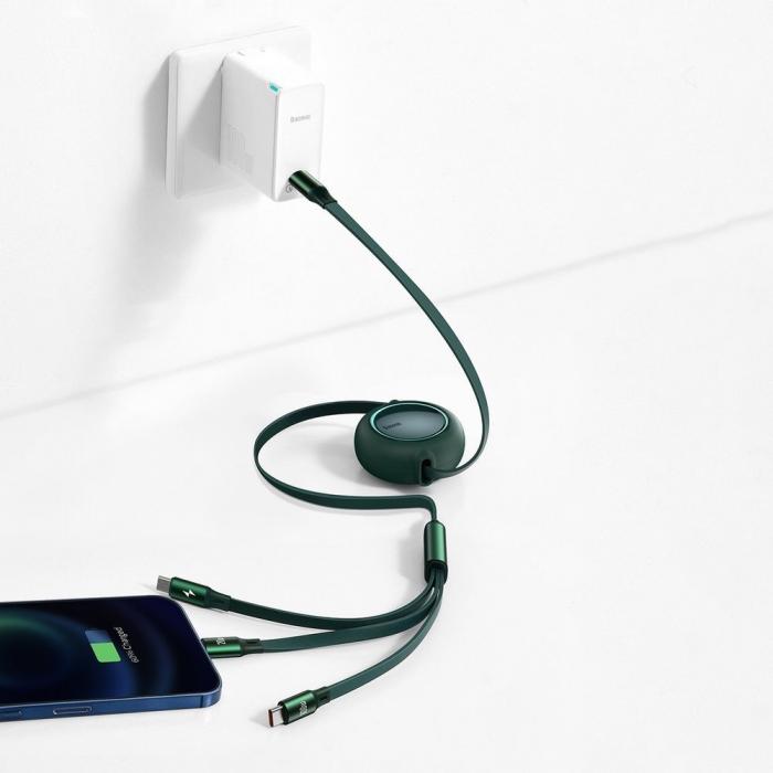 UTGATT5 - Baseus Retractable Kabel 3in1 Lightning - micro USB - USB-C 100W 1,2m - Svart