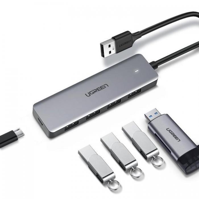 Ugreen - Ugreen USB HUB - 4x USB 3.2 Gen 1 med Mikro-USB-Strmport - Gr
