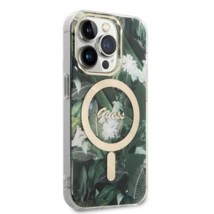 Guess - GUESS iPhone 14 Pro Max Magsafe Skal Jungle + Trdls Laddare - Grn