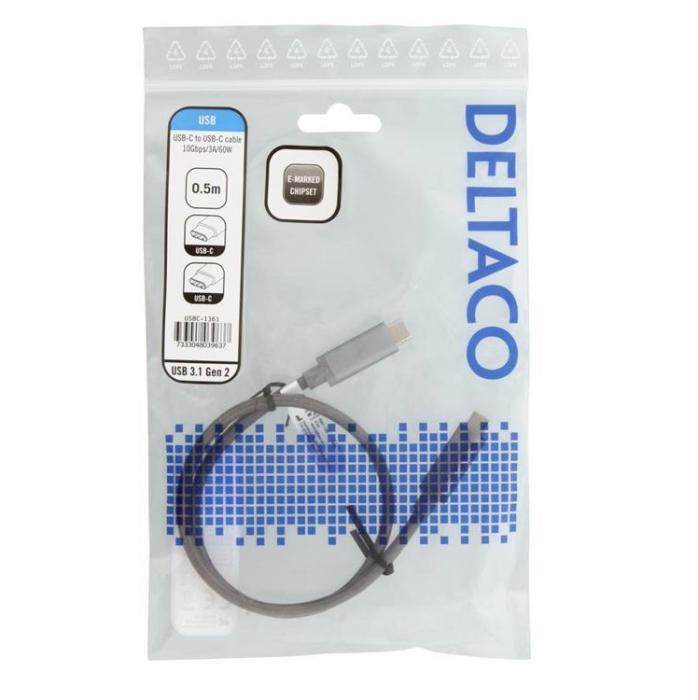 UTGATT1 - Deltaco PD USB-C till USB-C Kabel 0.5m 60W - Gr