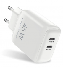 SiGN - SiGN Dual USB-C PD Laddare 45W - Vit