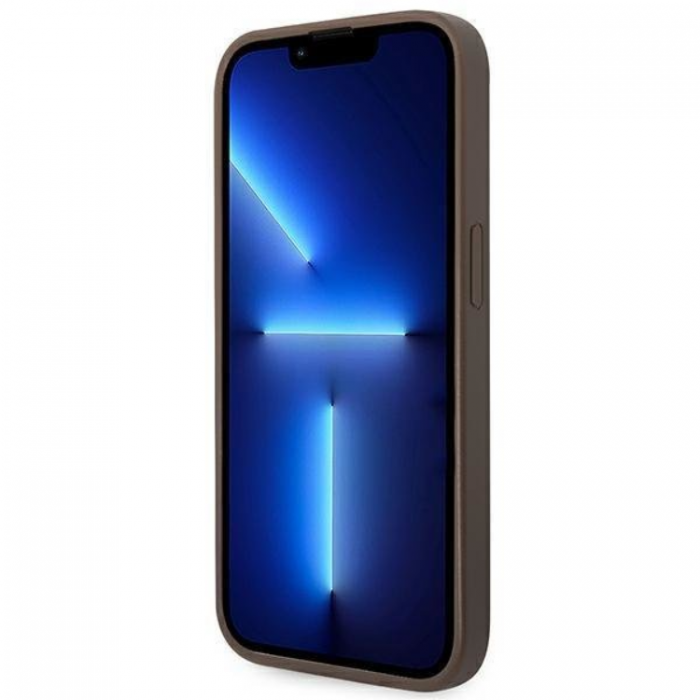 Guess - GUESS iPhone 14 Pro Max Skal 4G Saffiano Metal Gold Logo - Brun