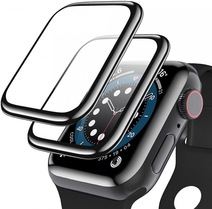 A-One Brand - [2-PACK] 3D Curved Hrdat Glas Skrmskydd Full Glue Apple Watch 45mm - Svart