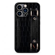 A-One Brand - iPhone 14 Pro Skal Korthållare Crocodile - Svart
