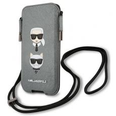 KARL LAGERFELD - Karl Lagerfeld Saffiano Ikonik Karl&Choupette Head 6.1" Halsbandsfodral - Grå