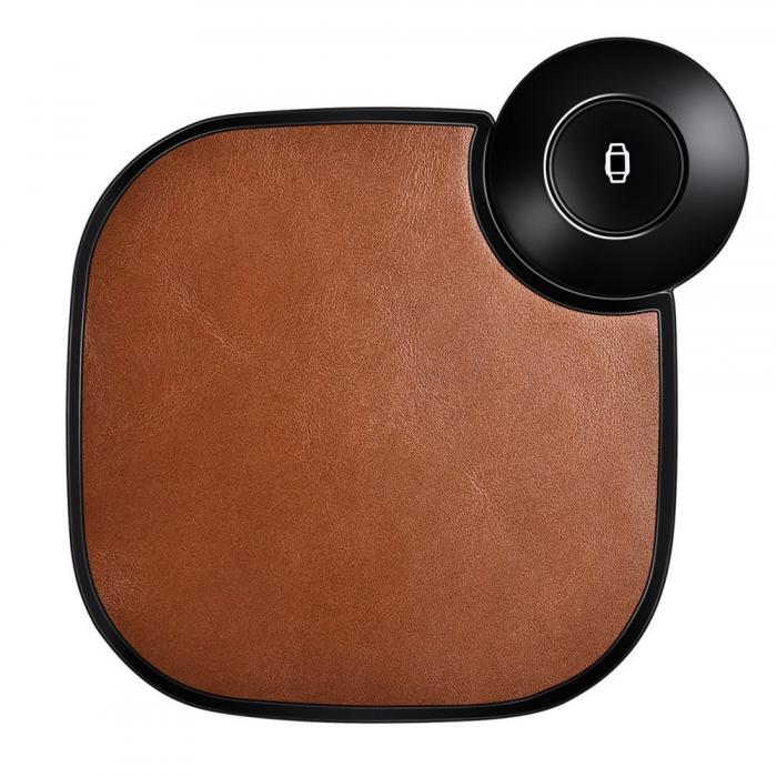 UTGATT1 - iCarer 2in1 Leather Qi Wireless Charger Apple Watch - Brun