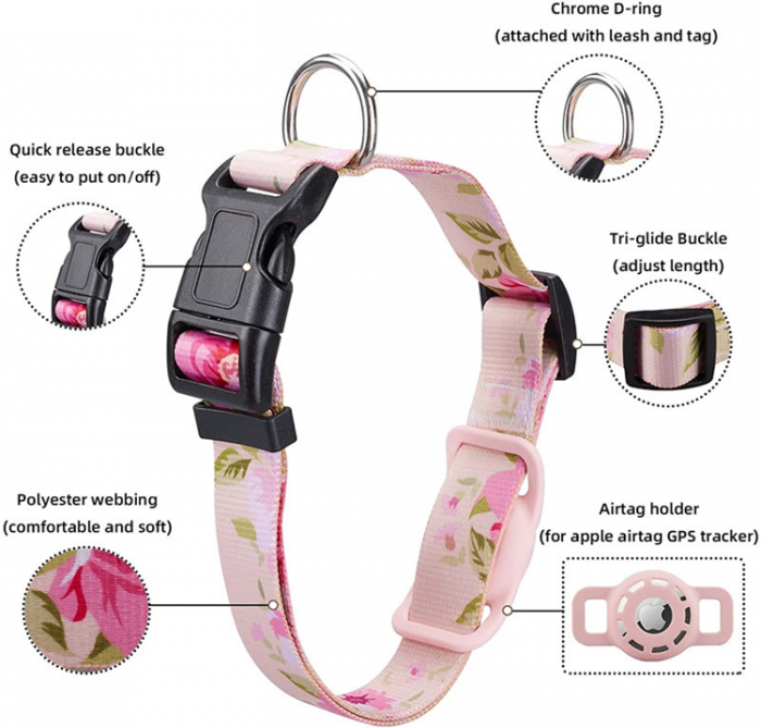 A-One Brand - Airtag Skal Digital Printing Pets Collar Cross Border - Rosa