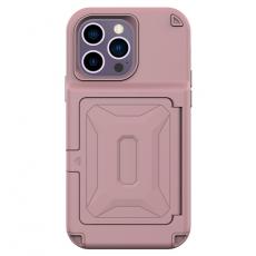 A-One Brand - iPhone 14 Pro Skal Korthållare Mirror Kickstand - Rosa