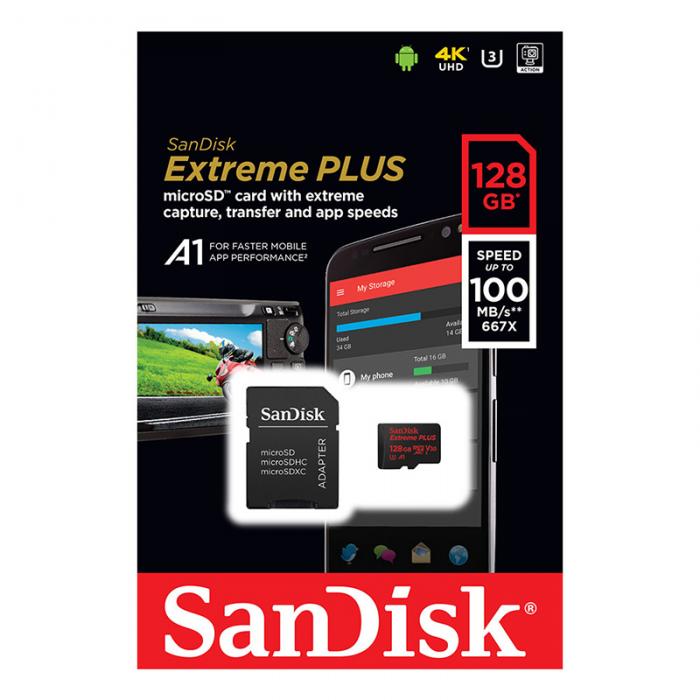 UTGATT5 - SANDISK EXTREME PLUS MICROSDXC 128GB UHS-I CARD W ADAPTER