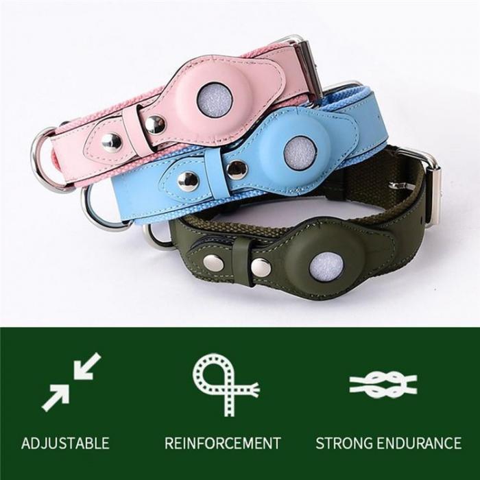 A-One Brand - Airtag halsband fr katt & hund PU-Lder - Rosa