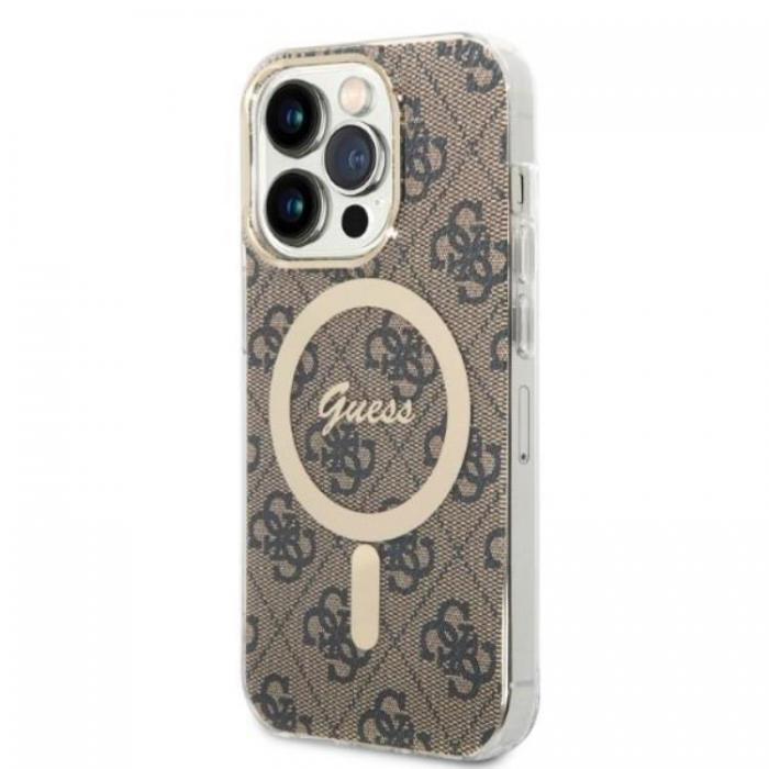Guess - GUESS iPhone 14 Pro Max Magsafe Skal 4G Print + Trdls Laddare - Brun