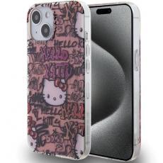 A-One Brand - iPhone 15 Mobilskal Hello Kitty IML Tags Graffiti - Rosa