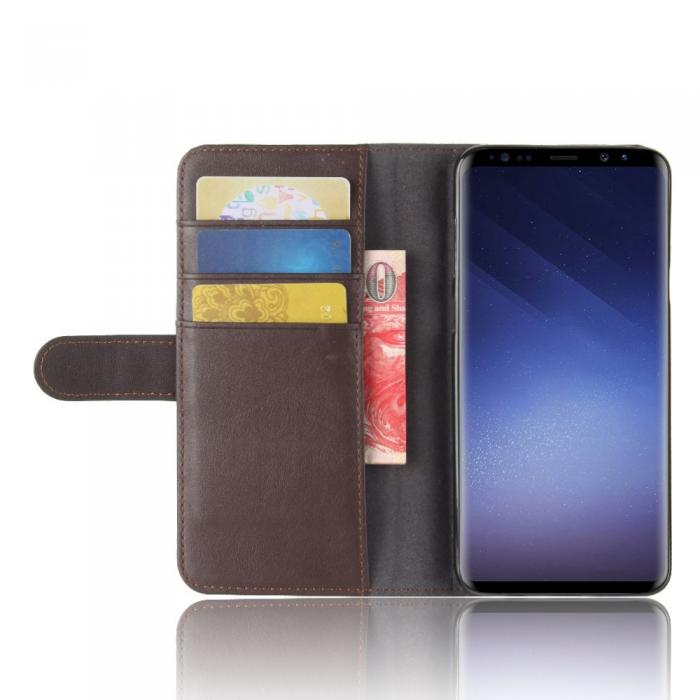 UTGATT4 - Genuine Split Plnboksfodral till Samsung Galaxy S9 Plus - Brun