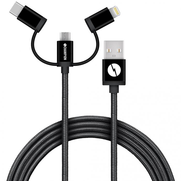 UTGATT1 - CHAMPION USB kabel 3-in-1 1,5m - Svart