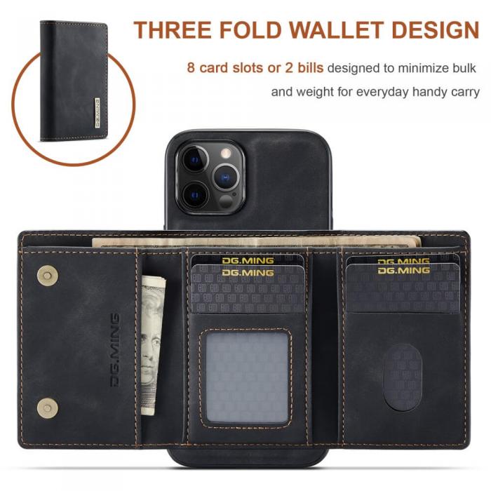 DG.MING - iPhone 11 Skal DG.MING M1 Magnetic Tri-fold Wallet Med Kickstand - Svart