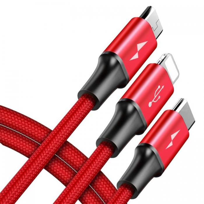 UTGATT5 - Baseus Rapid Lightning USB-C Micro USB Kabel 1.2M - Rd