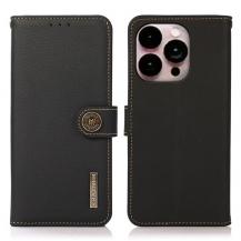 KHAZNEH - KHAZNEH iPhone 14 Pro Max Plånboksfodral RFID Äkta Läder - Svart