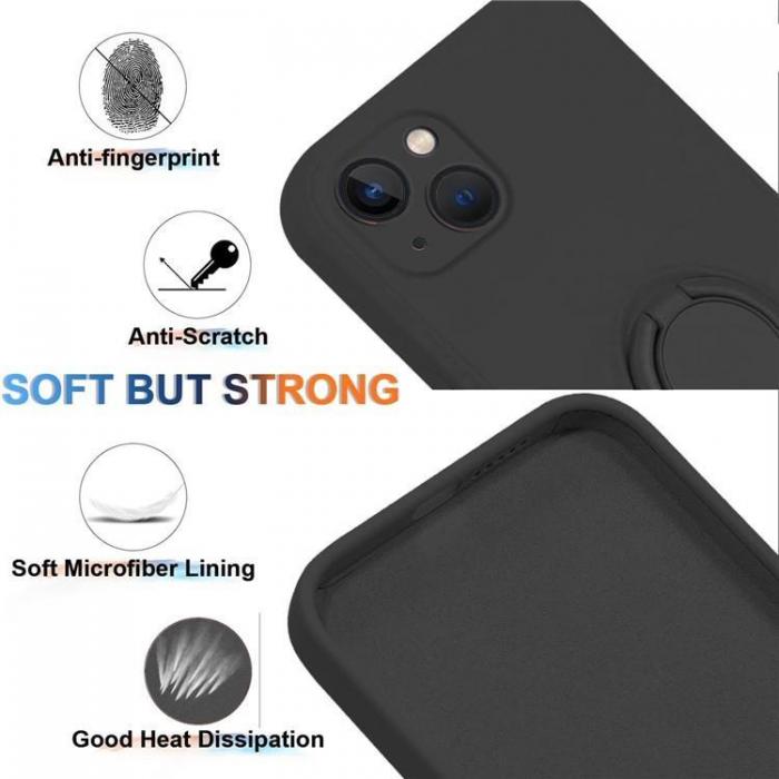 A-One Brand - iPhone 15 Mobilskal Ringhllare Liquid Silikon - Svart